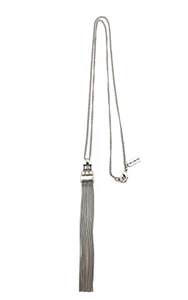 The Limited Rhinestone-Faux Pearl Fringe Long Tassel Pendant Necklace 30" Silver - Picture 1 of 24