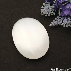 Selenite Palm Stone Worry Stone Anti-Anxiety Crystals Healing Smooth Oval - Picture 1 of 4