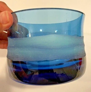 Jarrón de vidrio artístico Villeroy & Boch Jewels azul y esmerilado medio 3 1/2" pesado - Imagen 1 de 8