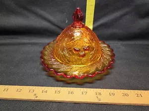 Piatto formaggio/burro amberina vetro artistico vintage Fenton impeccabile fiore di ciliegio - Foto 1 di 2