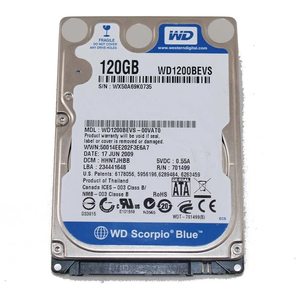 120GB SATA-II 2.5 9.5mm 5400RPM 3Gb/s HDD - WD1200BEVS-00VAT0 - Image 1 of 1