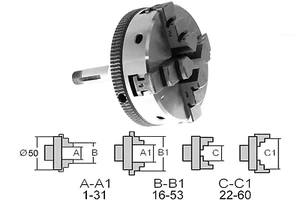 22708 GG-Tools Vierbackenfutter 50mm Schaft 8mm für Vector Uhrmacherdrehbank - Bild 1 von 1