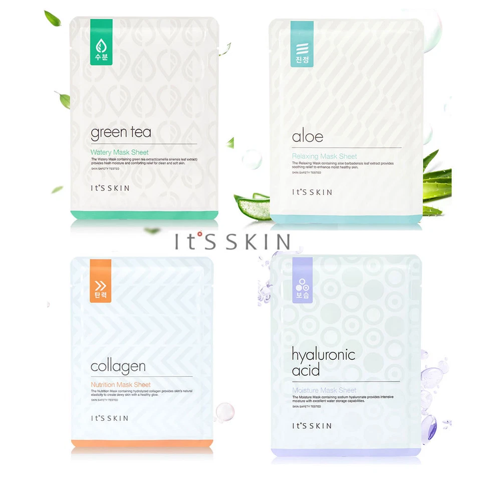 [It's skin] 17g x 4 pcs or 12pcs Hyaluronic Collagen Aloe Green Tea  Mask Sheet  - Image 1 of 1