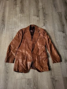 Vintage Mens Cresco Size 42 Brown Leather Jacket Blazer Sport Coat - Picture 1 of 24