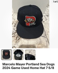 Marcelo Mayer Game Worn Used Portland Sea Dogs Baseball Cap Initialen #18 Red Sox - Bild 1 von 3