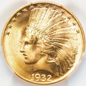 Indian Eagle Gold 10 Dollars 1932, PCGS MS-65! Shimmering Mint Luster Gem! - Picture 1 of 7