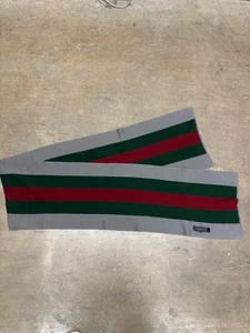 Bufanda de lana Gucci rara gris verde rayas rojas - Imagen 1 de 6