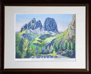 Osamu Sugiyama Woodblock Print Dolomites Sassolungo 2019 Framed Japan - Picture 1 of 3