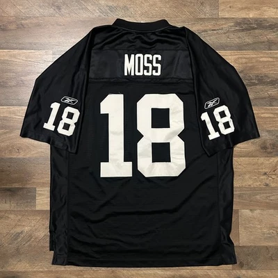 Camiseta de fútbol americano de colección Oakland Raiders Randy Moss NFL cosida negra Reebok talla XL Foto 1 de 4