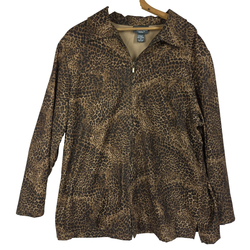 Vintage Notations Jacket 2X Womens Leopard Print Faux Suede Cheetah Animal  - Image 1 of 4
