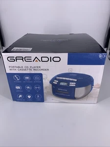Greadio CD Player Boombox Cassette CD-X2A – AM/FM, Bluetooth, AUX, Blue, Portabl - Picture 1 of 6