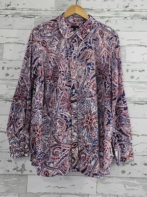 Camisa ligera Talbots manga larga abotonada cachemira para mujer 1X roja azul Foto 1 de 4