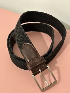 Lands End cintura in tessuto corda e pelle nera marrone grande 36-38 regolabile da uomo - Foto 1 di 15