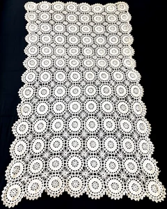 VTG '40s Handmade Crochet Lace Cotton Ecru Tablecloth 53"x30" Scallop Rectangle - Picture 1 of 10