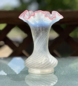 EAPG Vase with Swirl Design and Ruffled Red Edge Antique Sold As Is Rare - Picture 1 of 7