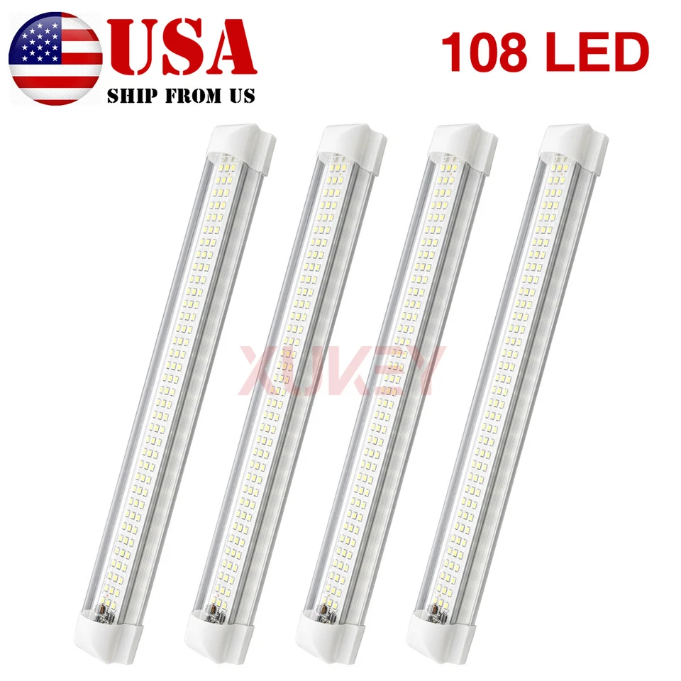 X4 108 LED Luz Interior Tira Bar Coche Furgoneta Autocaravana Interruptor ENCENDIDO/APAGADO 12V Barco Foto 1 de 4