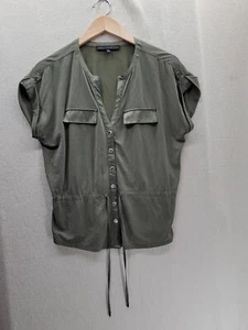 NUEVA BLUSA TOP WHITE HOUSE BLACK MARKET verde oliva botones manga corta talla XS - Imagen 1 de 8