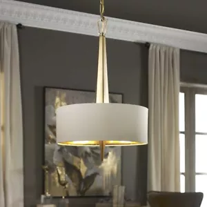 OBELISKA MODERN ART DECO PENDANT LIGHT CHANDELIER FABRIC SHADE 3 LIGHT UTTERMOST - Picture 1 of 5