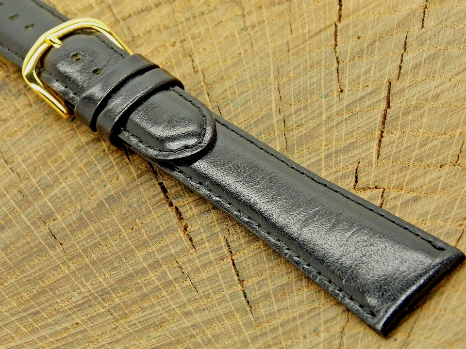 Correa de reloj de cuero deBeer Paris vintage NOS sin usar con hebilla tono dorado 20 mm XLong Foto 1 de 4