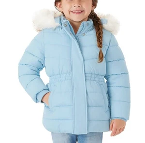 Member's Mark NEW SMALL BLUE TODDLER Girls Faux Fur Trim Hood Puffer Jacket 1111 - Picture 1 of 21