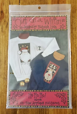 Out on a Whim 2 No-Sew Applique Patterns Santa Reindeer OW408 1993 - Image 1 of 2