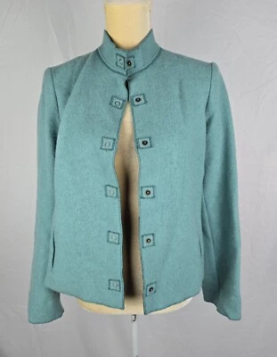 Sigrid Olsen Sport Green Wool Blend Lightweight Minimalist Snap Jacket sz XS  - Image 1 of 4