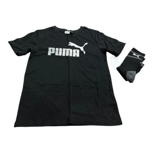 PUMA Boys T shirt & Crew Socks - 2 Piece Set, Size 10/12, Black/White, Logo, NEW - Picture 1 of 6