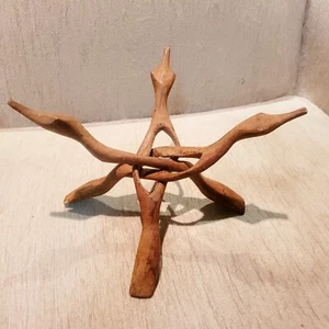 Handcarved Foldable Wooden Bowl INTERLOCKING Tripod LEG Puzzle STAND - Picture 1 of 4