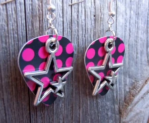 Double Star Charm Guitar Pick Earrings with Surgical Steel Earwires - Picture 1 of 29
