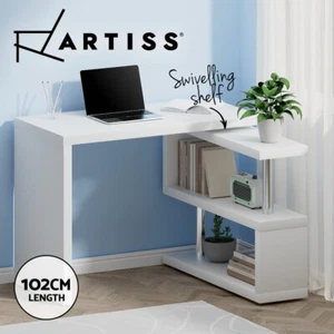 Artiss Computer Desk Bookshelf Swivelling Shelf Home Office Study Table White - Picture 1 of 8