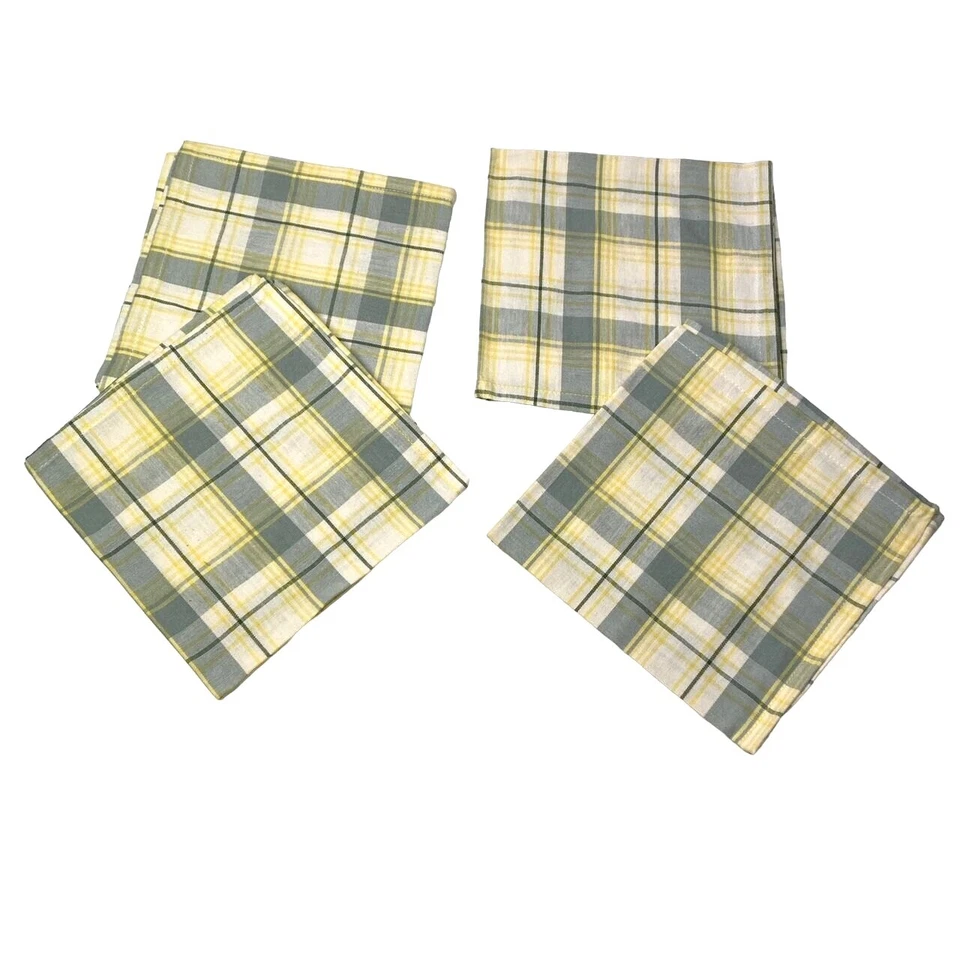 Набор из 4 хлопковых салфеток Misty Morning в клетку желтые мягкие синие оттенки квадратные 18 дюймов - Изображение 1 из 2