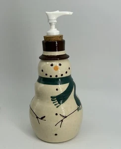 Kovack Seagrove NC Pottery Soap Dispenser Snowman Plastic Pump w/ Cork Stopper - Picture 1 of 10
