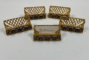 Vintage Place Card Holders Name Tag Tea Dinner Party Set 5 Rose Gold Tone Brass - Picture 1 of 12