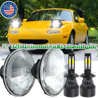 适用于 1990 - 1997 年马自达 Miata 对 7 英寸圆形 LED 车头灯 Hi Lo 光束 H4 — 第 1/4 张图片