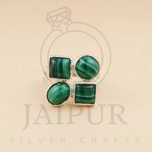 925 Solid Sterling Silver Ring Natural Malachite Gemstone US Size 7 JSR42 - Picture 1 of 6