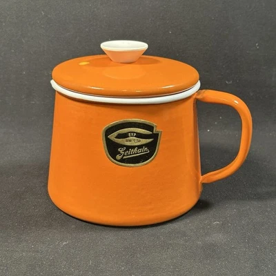 Emaille-Milchtopf 1,6L mit Ausguss Original DDR 70er Vintage Orange Ungenutzt - Bild 1 von 4