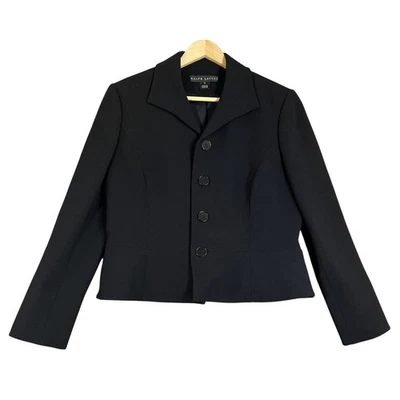 Blazer Ralph Lauren Etiqueta Negra Mujer 12 Negro Lana Corto Peplum 4 Botones Carrera Foto 1 de 4