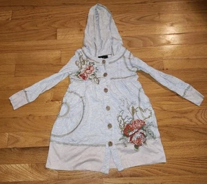 Hannah Banana Gray Embellished Hooded Shirt Size 5T Beaded Flowers Pockets CUTE! - Picture 1 of 3