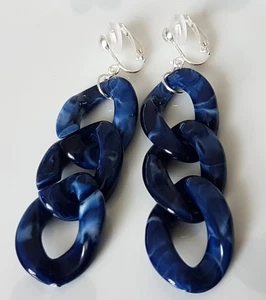 OHRCLIPS CLIPS VERSILBERT ACRYL BLAU WEISS MARMORIERT SILIKONPOLSTER - Bild 1 von 4