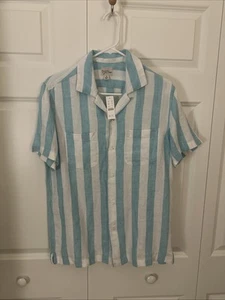 J. Crew relaxed fit Baird McNutt Irish Linen blouse Aqua/ White Stripe Sz S - Picture 1 of 7