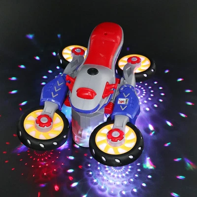 Children'S Electric Transformable Motorcycle Stunt Rotation  Drive Light Music  - Image 1 of 4