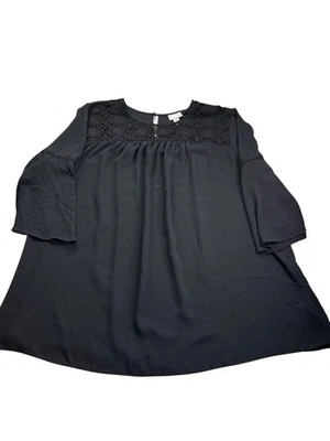 Blusa Ava & Viv Negra Crochet Encaje Talla 3X Manga Campana Semi Transparente Capricho Foto 1 de 4