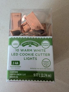 Holiday Time 10 Warm White LED Cookie Cutter Christmas Lights Candy Cane Shaped - Picture 1 of 4