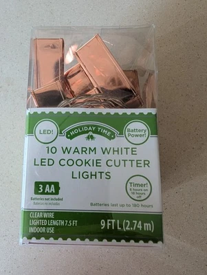 Holiday Time 10 Warm White LED Cookie Cutter Christmas Lights Candy Cane Shaped - Image 1 of 4