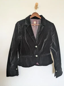 Vtg Old Navy Black Velvet Blazer Lace Hem Whimsigoth 90s Y2K Dainty Vamp Medium - Picture 1 of 13