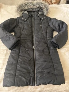 Calvin Klein Girls Black Hooded Long Puffer Jacket Faux Fur Trim Sz 8/10 Medium - Picture 1 of 16