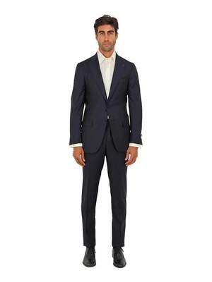 $6500 ISAIA NAPOLI "Aquaspider" Blue Navy Solid Hand-Sewn Suit Wool - Image 1 of 4