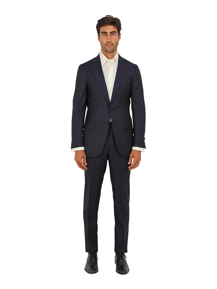 $6500 ISAIA NAPOLI "Aquaspider" Blue Navy Solid Hand-Sewn Suit Wool - Image 1 of 4