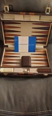 Vintage MCM Cardinal Backgammon Set w/ Brown/White Bakelite Chips, Soft Tan Back - Image 1 of 4