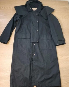 Vintage Sidney Oilskin Long Coat Black Trench Adult M With Riding Cape 4 Pockets - Picture 1 of 12